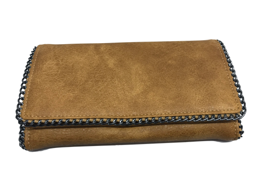 Wallet Purse Envelope Faux Leather Wallet Card Button Clutch Long - Brown