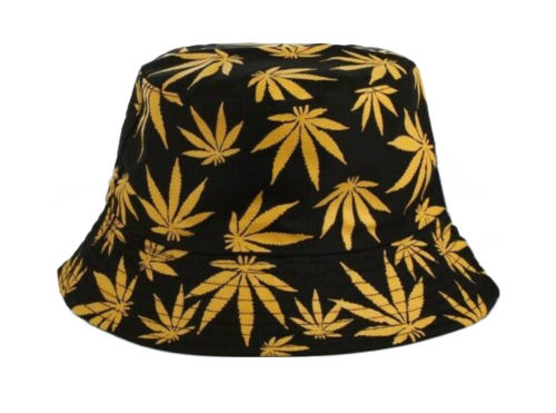Black and Yellow Leaf Design Bucket Hat