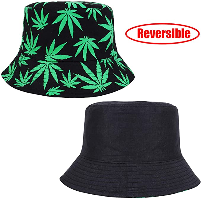 Unisex Black Weed Leaf Design Bucket Hat