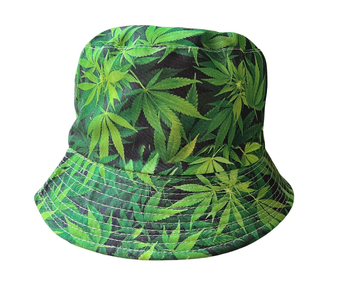 Maple Leaf Weed Design Green Bucket Hat