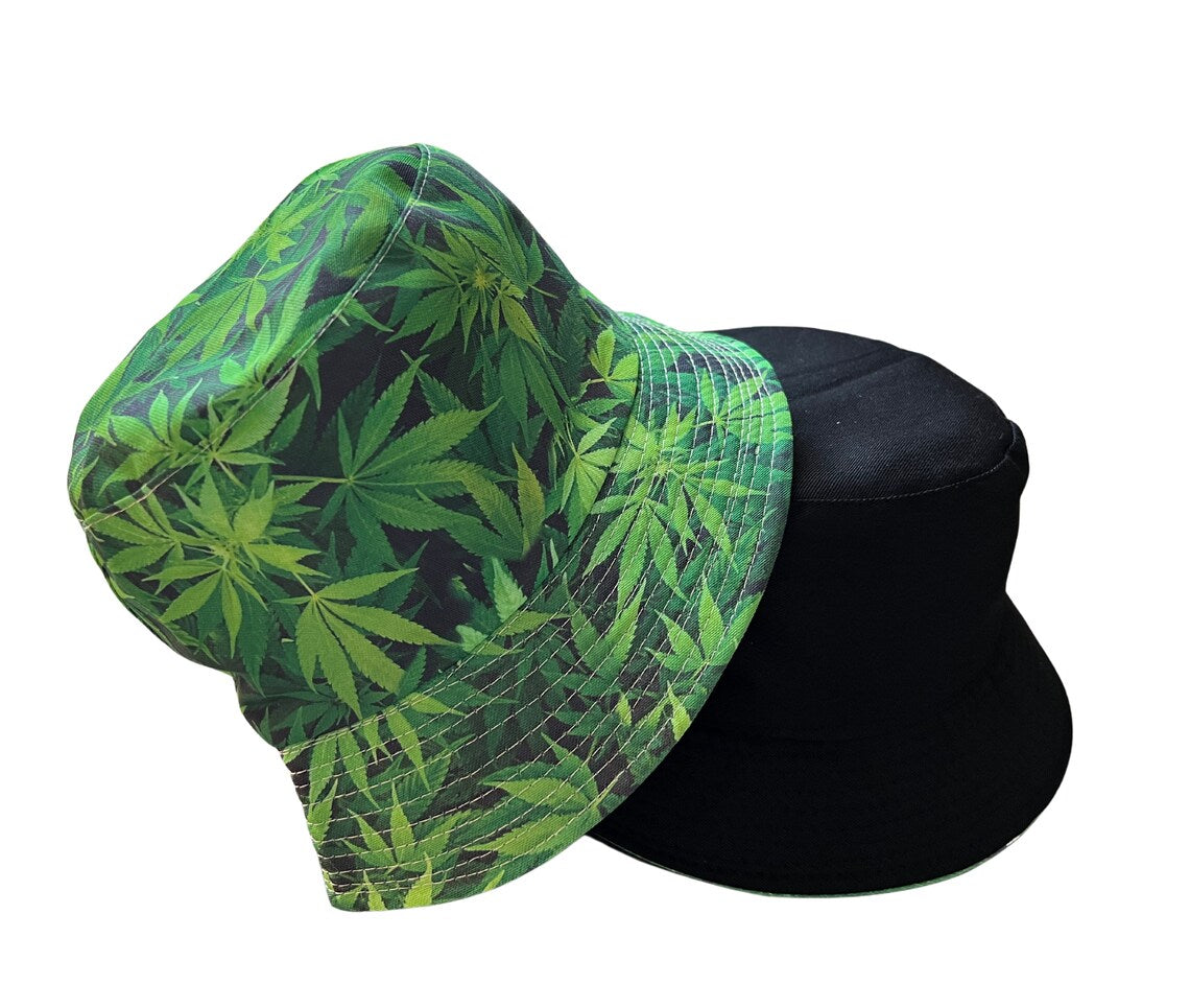 Maple Leaf Weed Design Green Bucket Hat