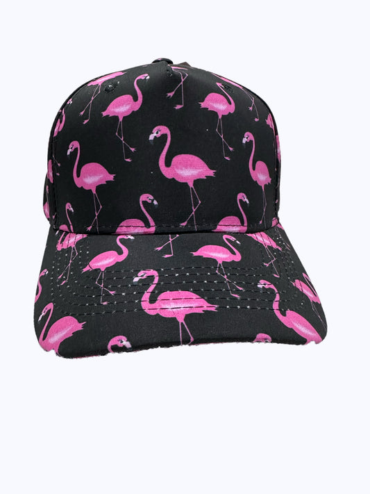 Onyx Black Colour Flamingo Pattern Summer Cap Adjustable