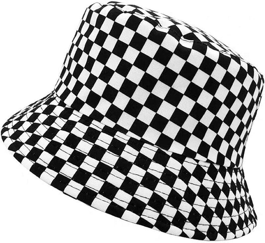 Black/White Check Pattern Bucket Hat