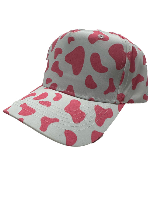 White / Pink Cow Pattern Summer Cap Adjustable