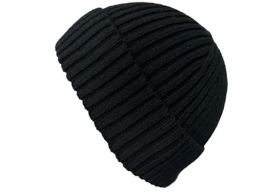 Black Unisex Ribbed Beanie Hat
