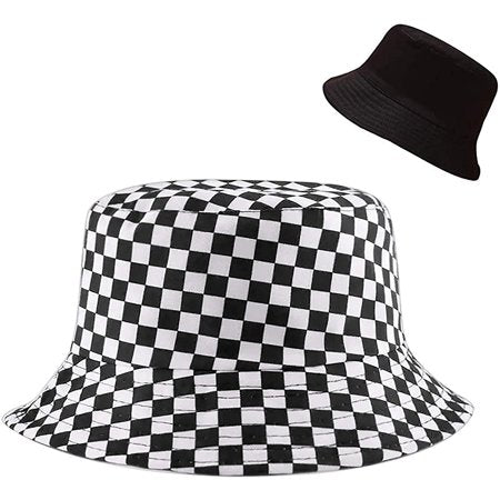 Black/White Check Pattern Bucket Hat