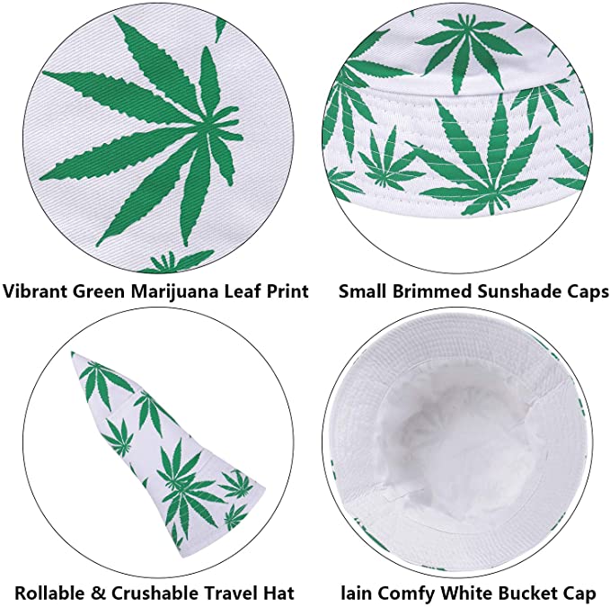 Unisex White Weed Leaf Design Bucket Hat