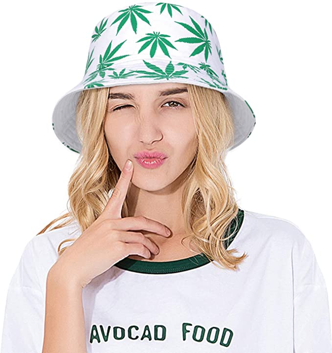 Unisex White Weed Leaf Design Bucket Hat