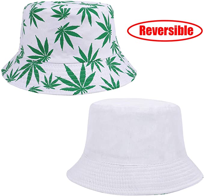 Unisex White Weed Leaf Design Bucket Hat