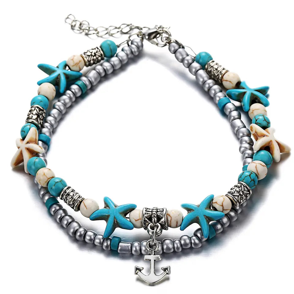 Anchor Ankle Bracelet 2 Layer Beach Summer Anklet