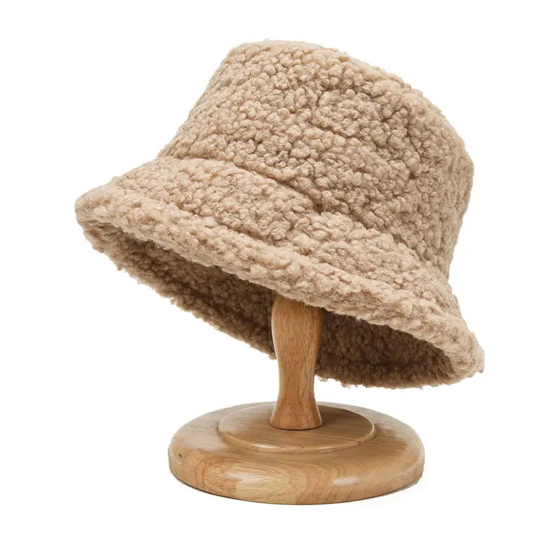 Faux Fur Wool Style Beige Bucket Hat