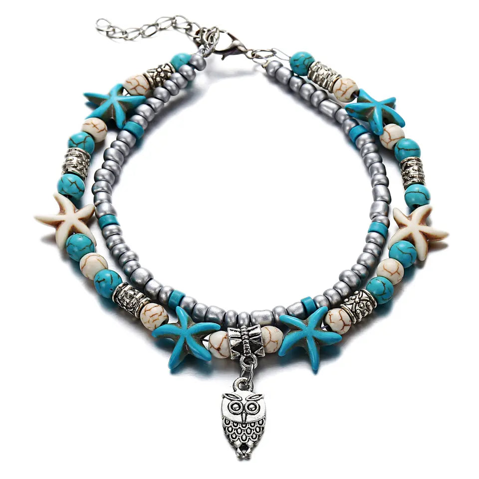 Owl Ankle Bracelet 2 Layer Beach Summer Anklet