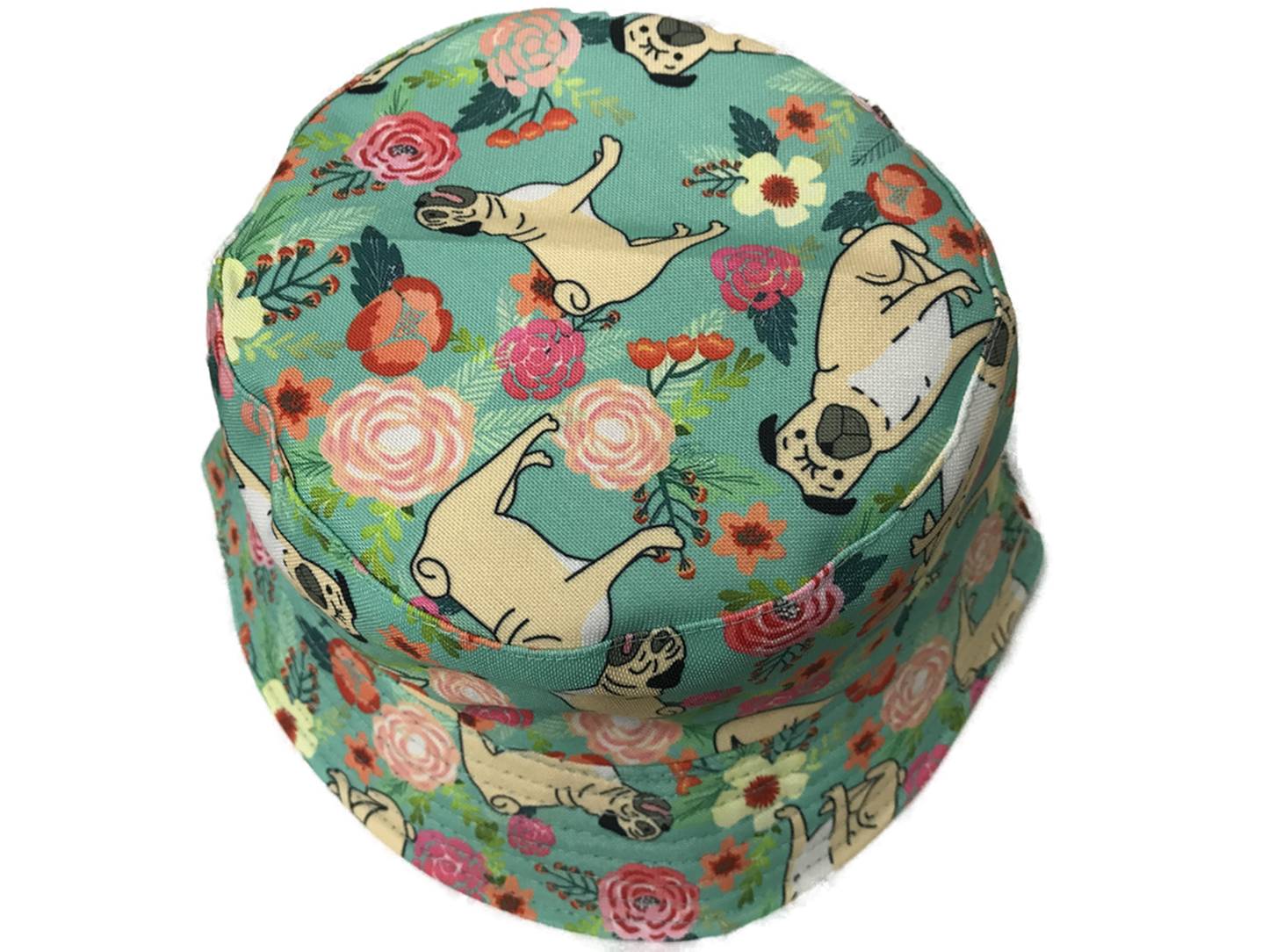 Green Pug Flowers Design Bucket Hat