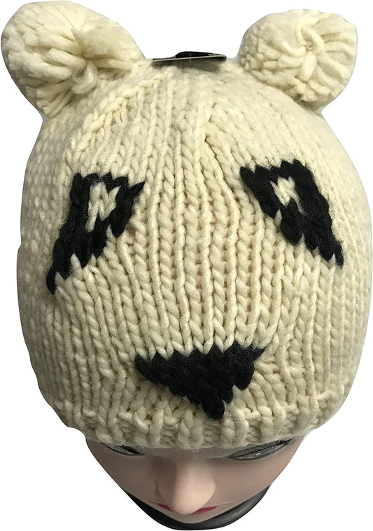 Beige Panda Bear Knitted Warm Beanie Hat
