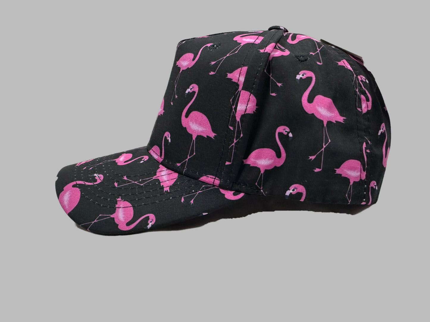 Onyx Black Colour Flamingo Pattern Summer Cap Adjustable