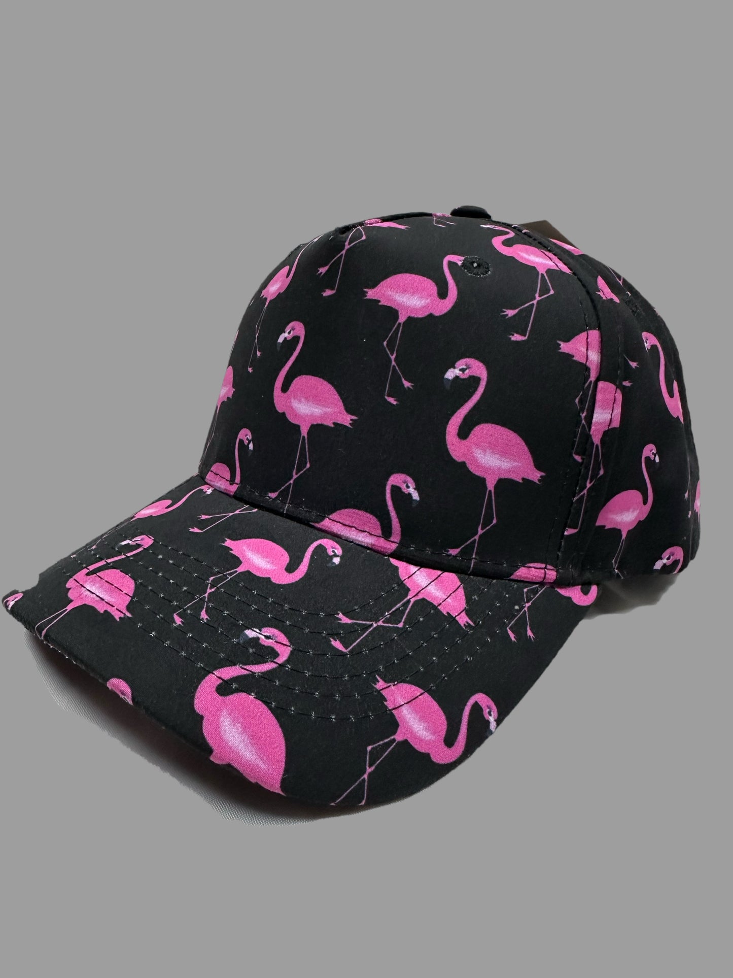 Onyx Black Colour Flamingo Pattern Summer Cap Adjustable