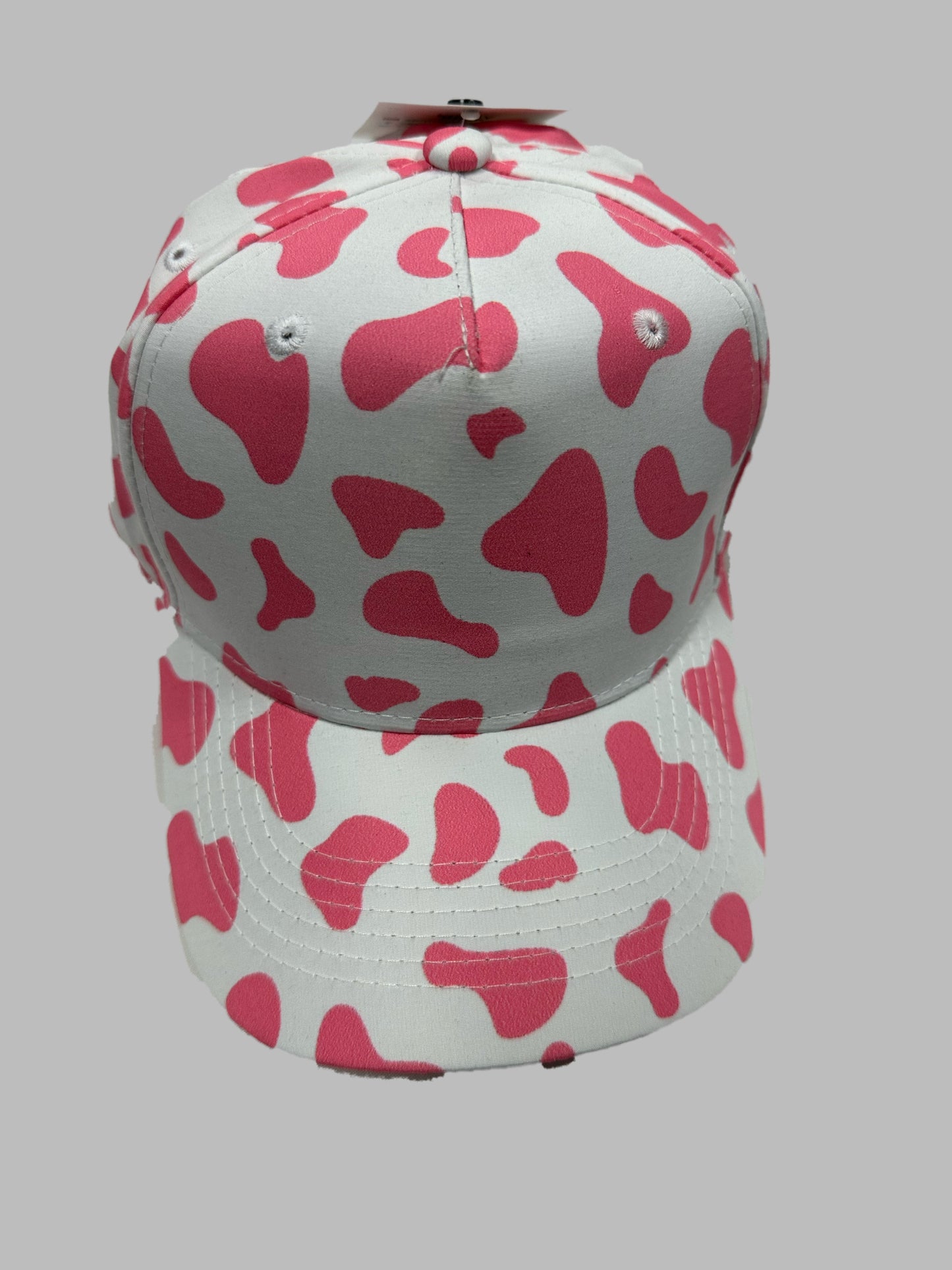 White / Pink Cow Pattern Summer Cap Adjustable