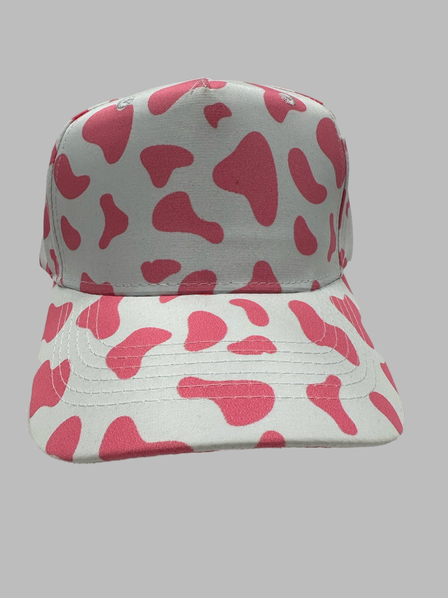 White / Pink Cow Pattern Summer Cap Adjustable