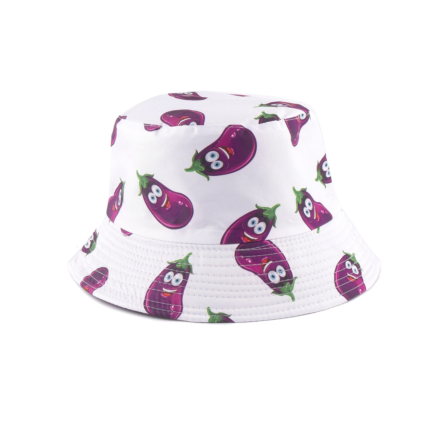 White Aubergine Cartoon Bucket Hat