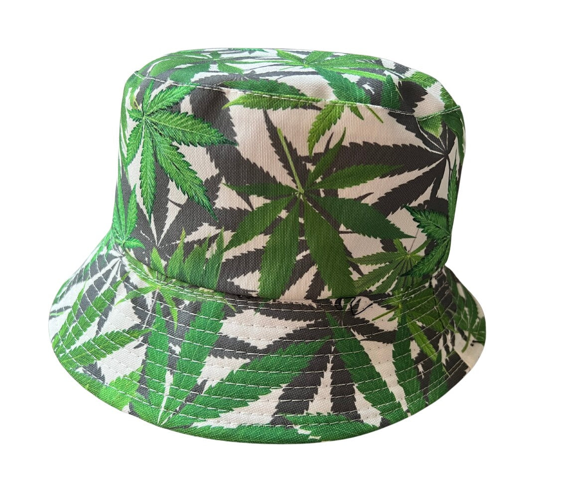 Maple Leaf Weed Design Green Bucket Hat